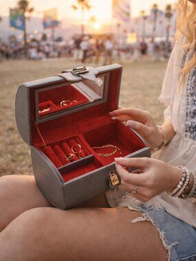 UNO de 50 Jewelry Case Barrel Bag 💎 Festival Travel Organizer Red Velvet 2pc